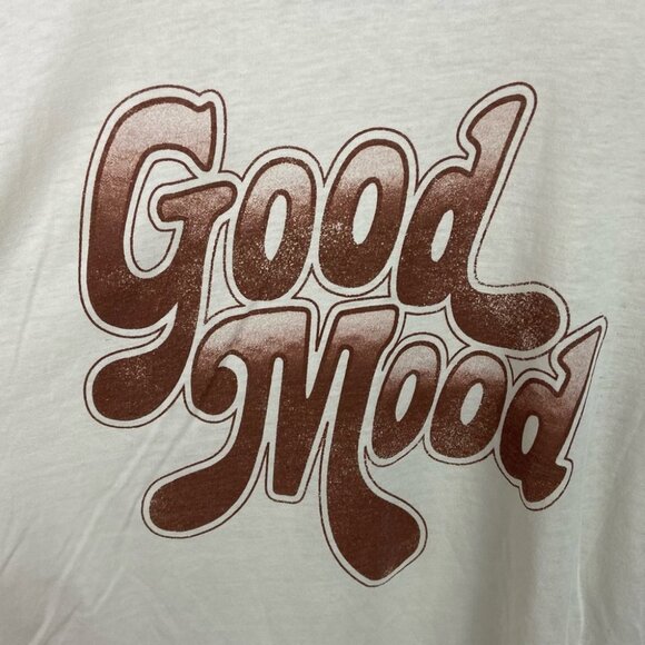 Chaser Retro Good Mood‎ Ringer Tee Size Medium White Brown T-Shirt Bohemian Top - Picture 4 of 10